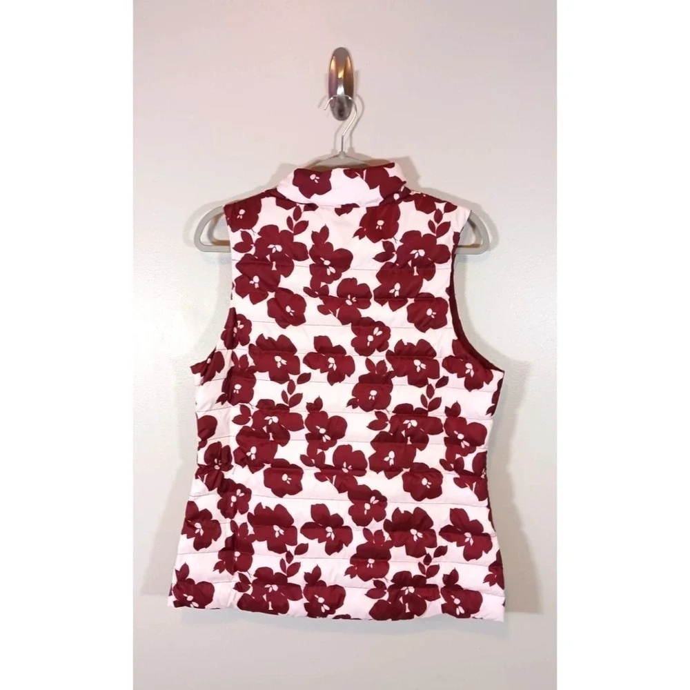 NWT G/FORE Women's M Floral Quilted Golf Vest White Burgundy Full Zip $250 MSRP